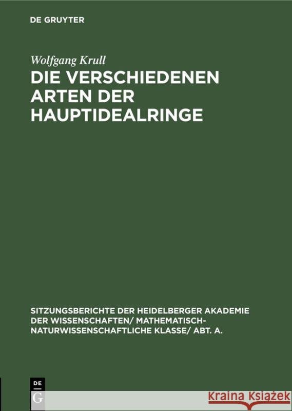 Die Verschiedenen Arten Der Hauptidealringe