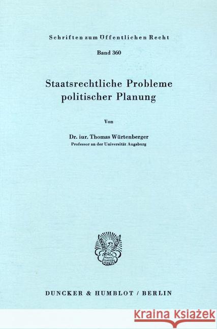 Staatsrechtliche Probleme Politischer Planung