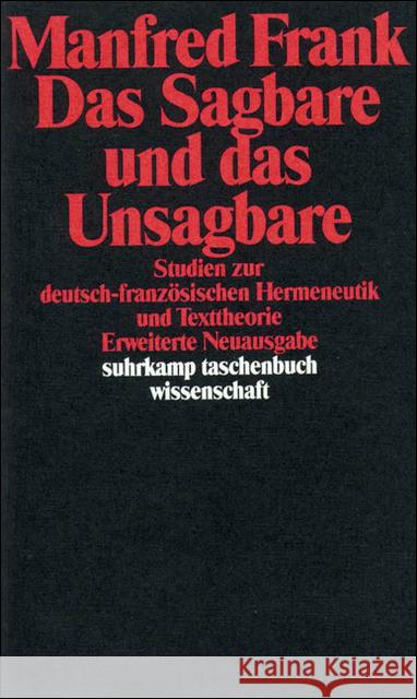 Das Sagbare und das Unsagbare : Studien zur deutsch-französischen Hermeneutik und Texttheorie