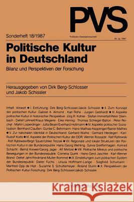 Politische Kultur in Deutschland: Bilanz Und Perspektiven Der Forschung