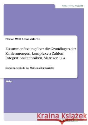 Zusammenfassung über die Grundlagen der Zahlenmengen, komplexen Zahlen, Integrationstechniken, Matrizen u. A. : Stundenprotokolle des Mathematikunterrichts