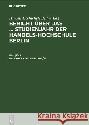Oktober 1909/1911 Binz 9783112377277 De Gruyter - książka