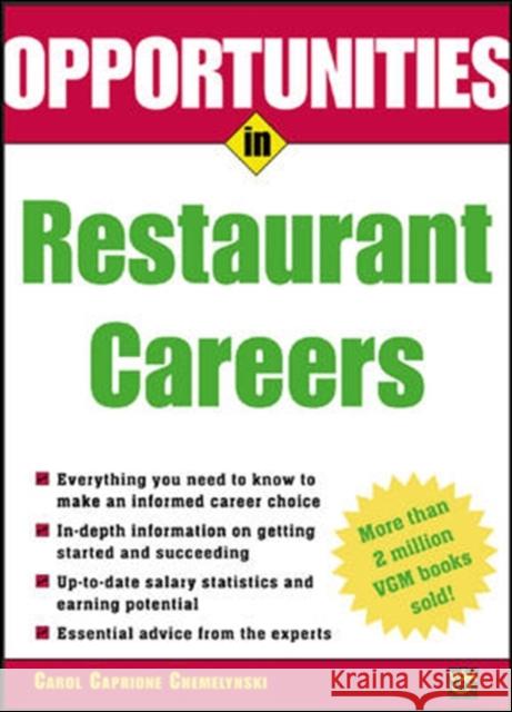 Opportunities in Restaurant Careers Carol Caprione Chemelynski Carol Ann Caprione Chmelynski 9780071411653 McGraw-Hill Companies - książka