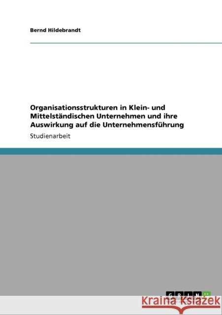 Organisationsstrukturen in Klein- und Mittelständischen Unternehmen und ihre Auswirkung auf die Unternehmensführung Hildebrandt, Bernd 9783640769438 Grin Verlag - książka