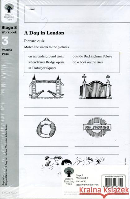 Oxford Reading Tree: Level 8: Workbooks: Workbook 3: A Day in London and Victorian Adventure (Pack of 30) Thelma Page 9780199167746  - książka