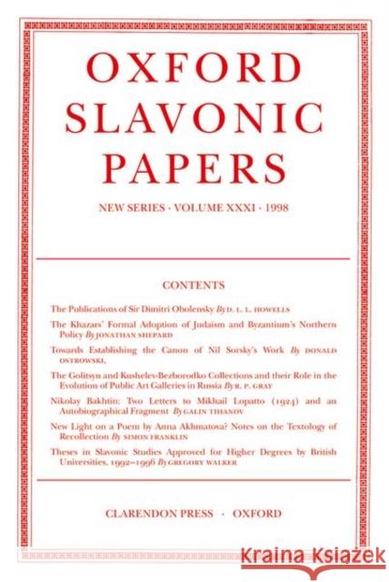 Oxford Slavonic Papers: New Series Volume XXXI (1998) MacRobert, C. M. 9780198159667 OXFORD UNIVERSITY PRESS - książka