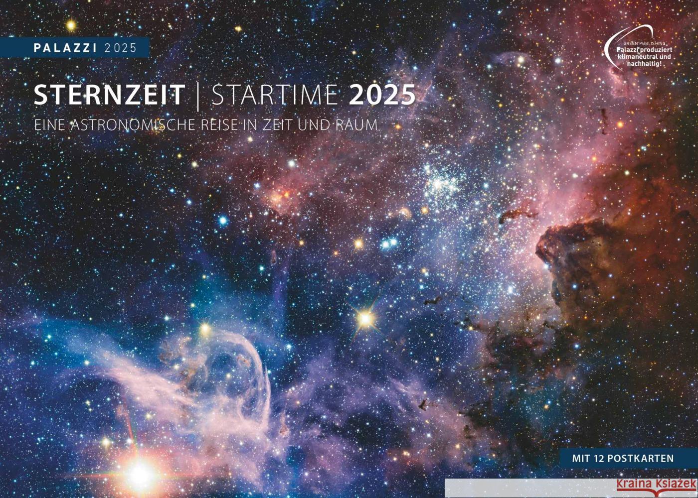 PALAZZI - Sternzeit 2025 Wandkalender, 70x50cm, Posterkalender mit brillanten Aufnahmen aus unserem Universum, eine astronomische Reise in Zeit und Raum, Textinfos, internationales Kalendarium Mokler, Felicitas 4251734300737 Palazzi - książka