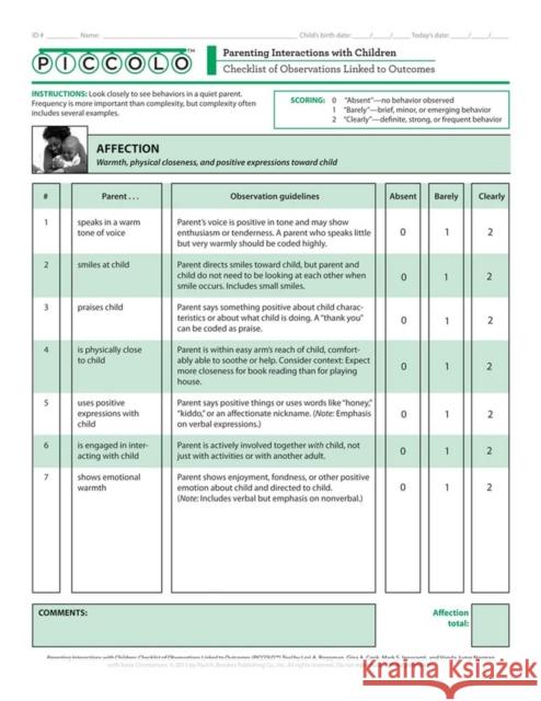 Parenting Interactions with Children: Checklist of Observations Linked to Outcomes (Piccolo(tm)) Tool Lori A. Roggman 9781598573039 Brookes Publishing Company - książka