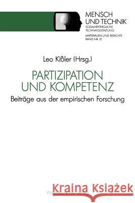 Partizipation Und Kompetenz: Beiträge Aus Der Empirischen Forschung Kißler, Leo 9783531122335 Vs Verlag Fur Sozialwissenschaften - książka