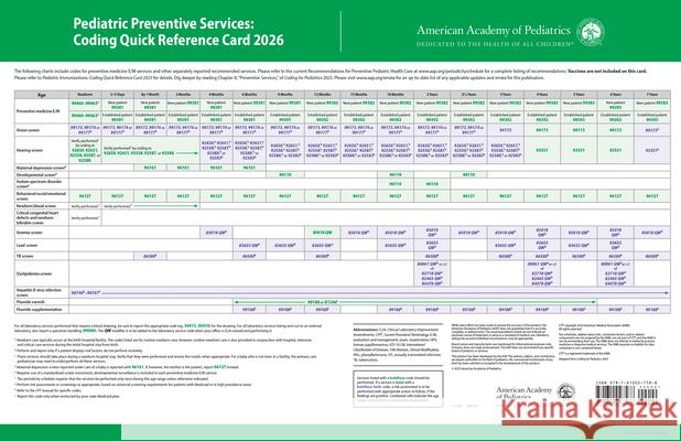 Pediatric Preventive Services: Coding Quick Reference Card 2026 Aap Committee on Coding and Nomenclature 9781610028448 American Academy of Pediatrics - książka