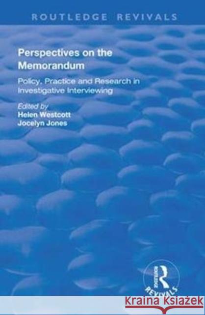 Perspectives on the Memorandum Helen Westcott Jocelyn Jones  9781138332850 Routledge - książka