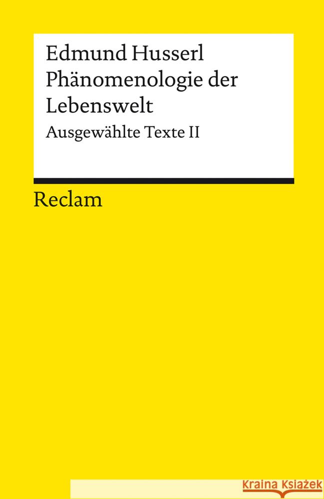 Phänomenologie der Lebenswelt Husserl, Edmund 9783150141878 Reclam, Ditzingen - książka