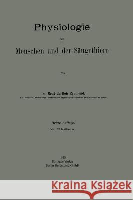 Physiologie Des Menschen Und Der Säugethiere Du Bois-Reymond, Réné 9783662342367 Springer - książka