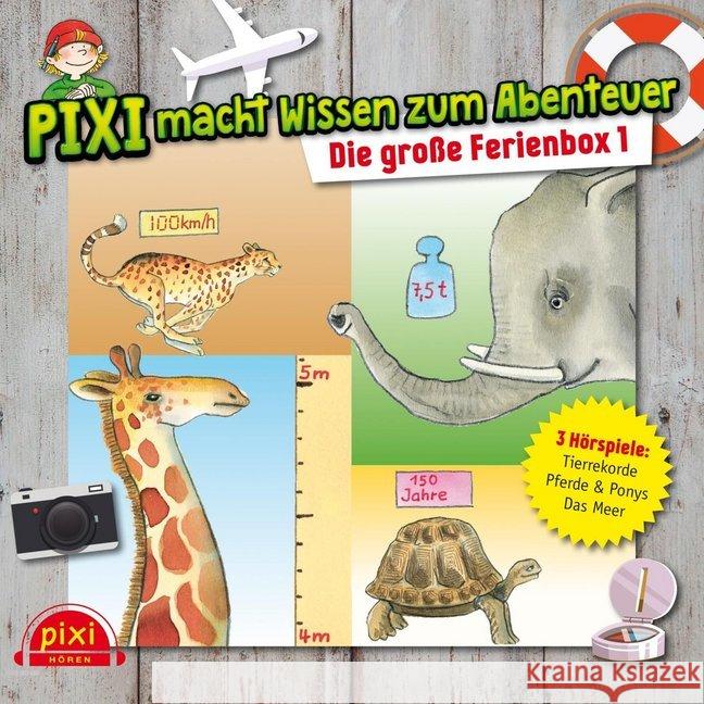 Pixi macht Wissen zum Abenteuer: Die große Ferienbox. Box.1, 3 Audio-CDs : Tierrekorde, Das Meer, Pferde und Ponys. 3 Hörspiele  9783867428811 Silberfisch - książka