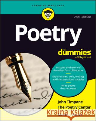 Poetry for Dummies John Timpane The Poetry Center                        Maureen Watts 9781394375554 For Dummies - książka