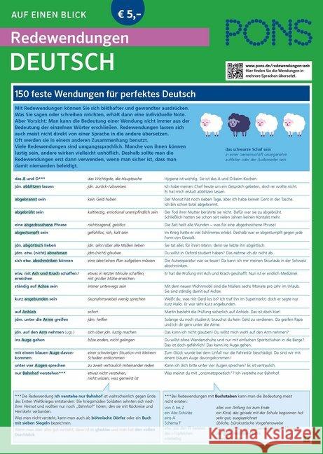 PONS Redewendungen auf einen Blick Deutsch als Fremdsprache : Die 150 wichtigsten Redewendungen mit Übersetzung und Beispielen für authentisches Deutsch  9783125620629 PONS - książka