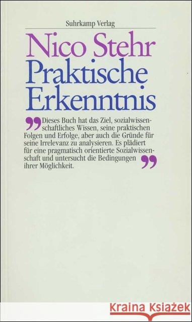 Praktische Erkenntnis Stehr, Nico 9783518581650 Suhrkamp - książka