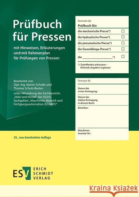 Prüfbuch für Pressen Schulte, Martin 9783503212095 Schmidt (Erich), Berlin - książka