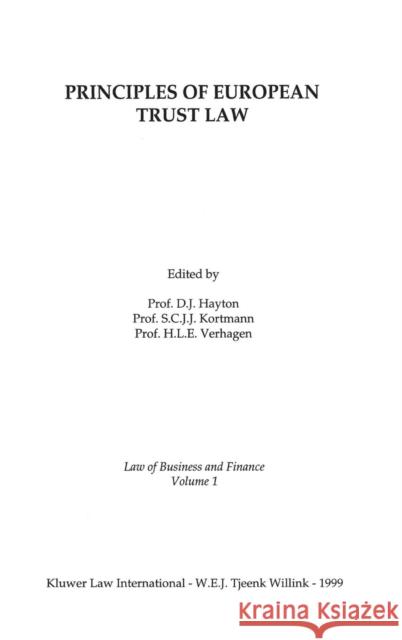 Principles of European Trust Law David J. Hayton S. C. J. J. Kortmann Verhagen H 9789041197269 Kluwer Law International - książka