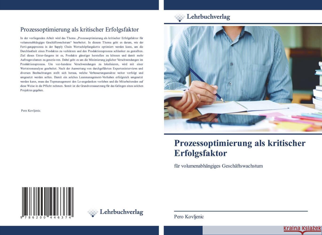 Prozessoptimierung als kritischer Erfolgsfaktor Kovljenic, Pero 9786200446374 Lehrbuchverlag - książka