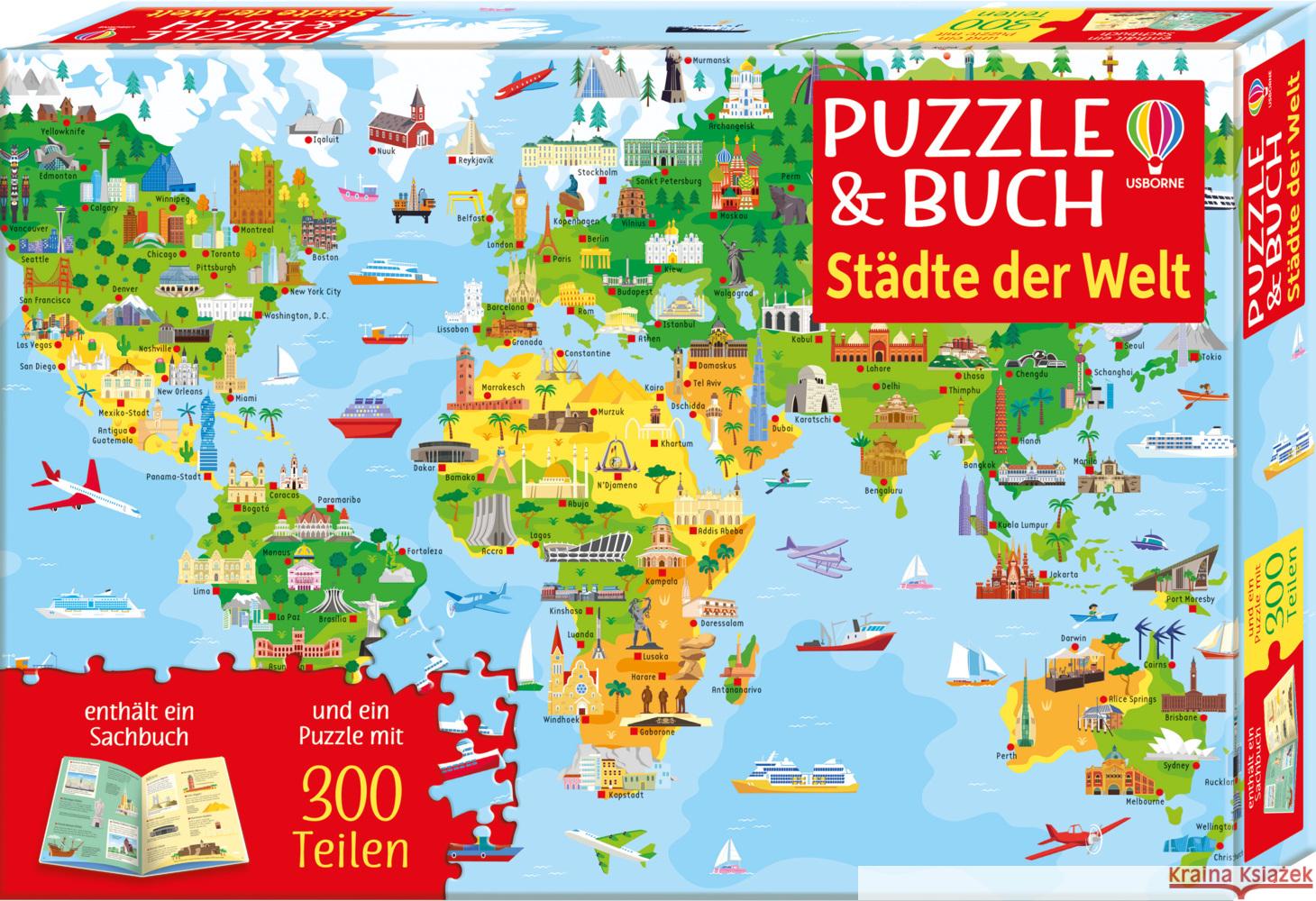 Puzzle & Buch: Städte der Welt Smith, Sam, Robson, Kirsteen 9781789419030 Usborne Verlag - książka