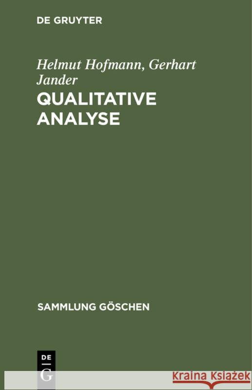 Qualitative Analyse Helmut Hofmann Gerhart Jander 9783112310502 de Gruyter - książka