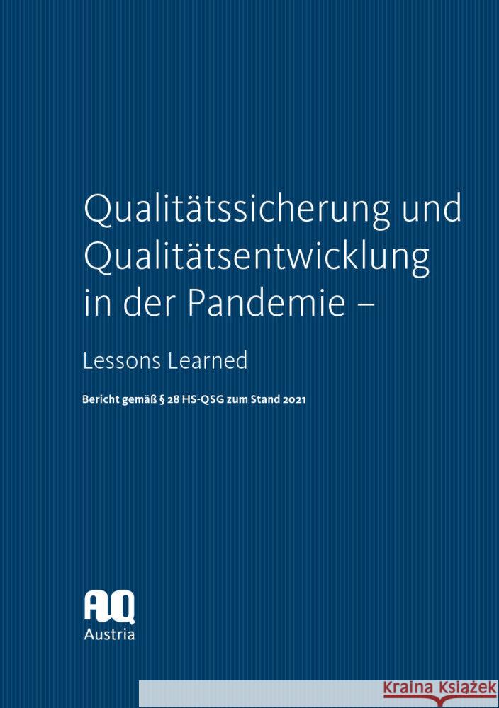 Qualitätssicherung und Qualitätsentwicklung in der Pandemie - Lessons Learned  9783708923635 Facultas - książka