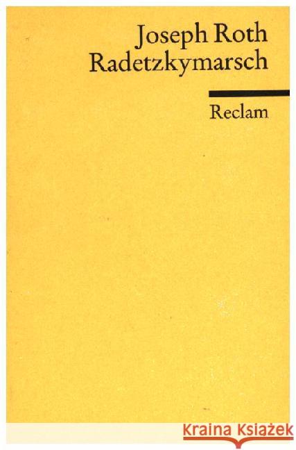 Radetzkymarsch Roth, Joseph Bellmann, Werner  9783150185339 Reclam, Ditzingen - książka