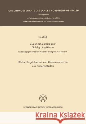 Rückschlagsicherheit Von Flammensperren Aus Sintermetallen Zapf, Gerhard 9783531023625 Vs Verlag Fur Sozialwissenschaften - książka