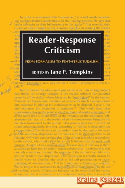 Reader-Response Criticism: From Formalism to Post-Structuralism Tompkins, Jane P. 9780801824012 Johns Hopkins University Press - książka