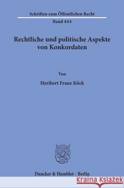 Rechtliche Und Politische Aspekte Von Konkordaten Kock, Heribert Franz 9783428053728 Duncker & Humblot - książka