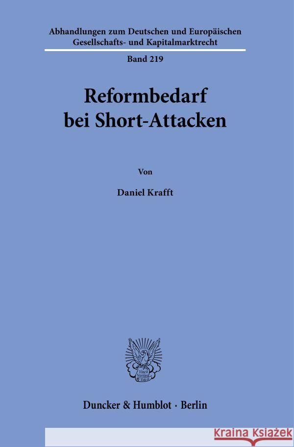 Reformbedarf bei Short-Attacken. Krafft, Daniel 9783428188741 Duncker & Humblot - książka