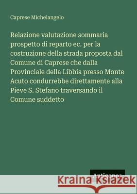 Relazione valutazione sommaria prospetto di reparto ec. per la costruzione della strada proposta dal Comune di Caprese che dalla Provinciale della Lib Caprese Michelangelo 9783563207352 Antigonos Verlag - książka