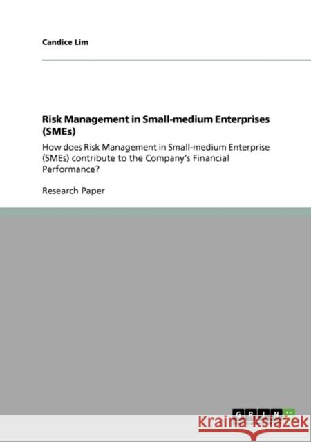 Risk Management in Small-medium Enterprises (SMEs): How does Risk Management in Small-medium Enterprise (SMEs) contribute to the Company's Financial P Lim, Candice 9783640595068 GRIN Verlag oHG - książka