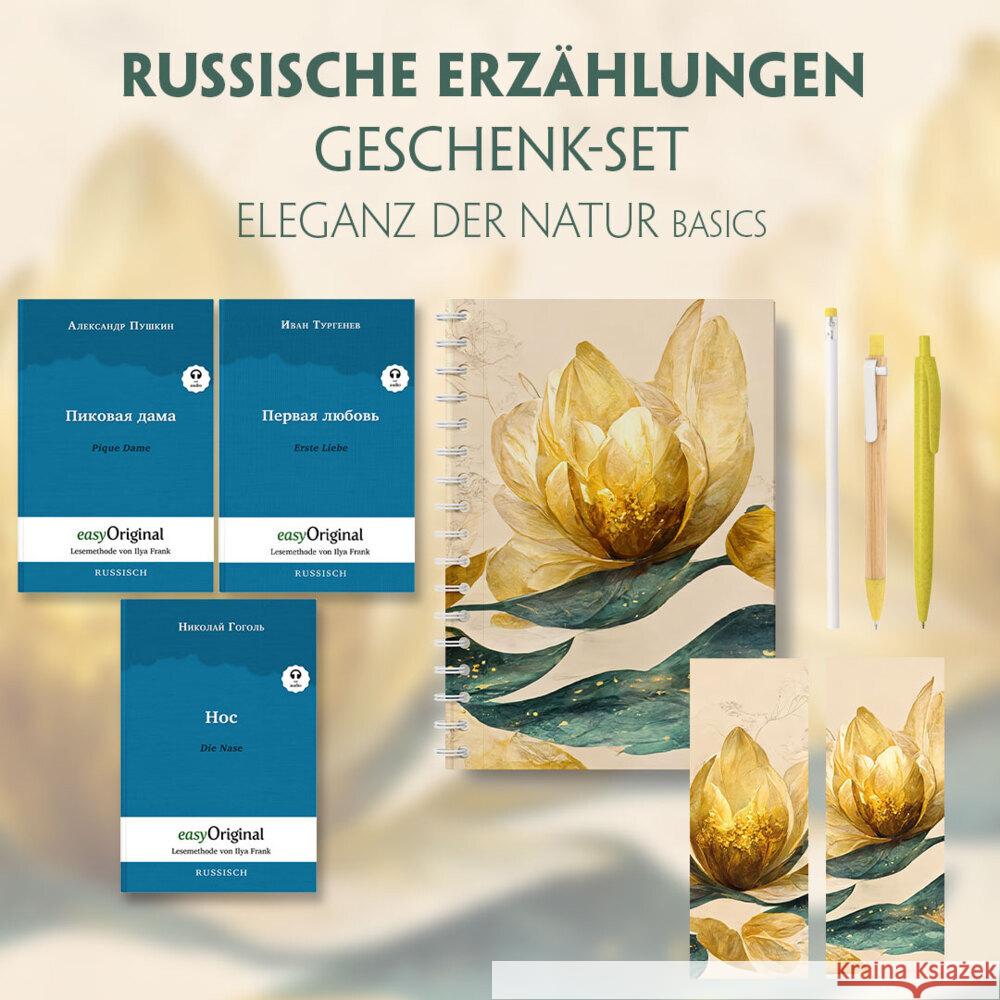 Russische Erzählungen Geschenkset - 3 Bücher (mit Audio-Online) + Eleganz der Natur Schreibset Basics, m. 3 Beilage, m. 3 Buch Gogol, Nikolai Wassiljewitsch, Puschkin, Alexander, Turgenew, Iwan 9783991680482 EasyOriginal - książka