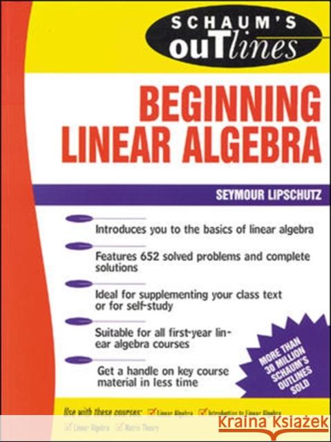 Schaum's Outline of Beginning Linear Algebra Seymour Lipschutz 9780070380370  - książka