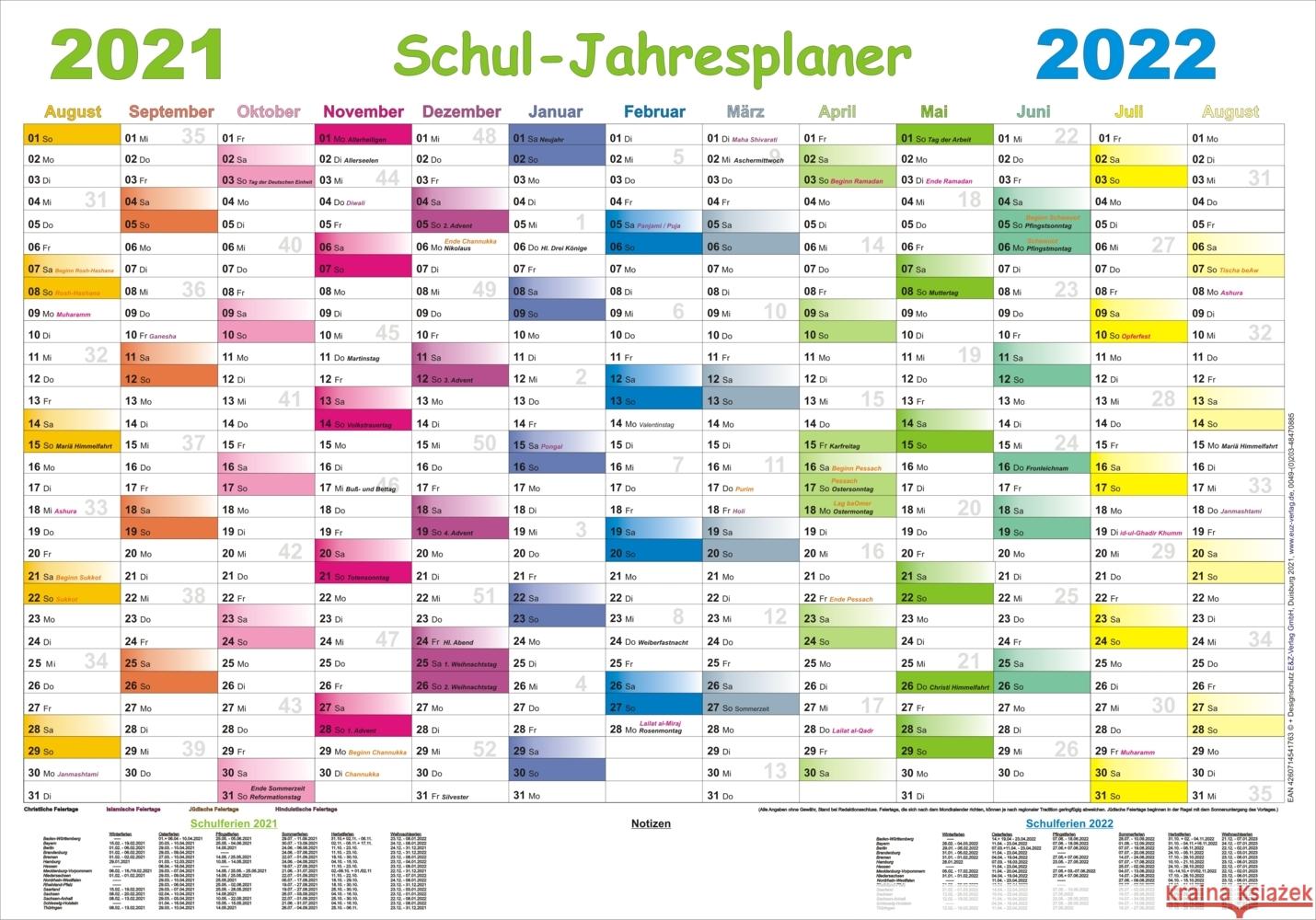 Schul-Jahresplaner 2021/2022  4260714541763 E & Z-Verlag - książka