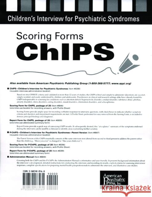 Scoring Forms for Chips Weller, Elizabeth B. 9780880488464 American Psychiatric Publishing, Inc. - książka