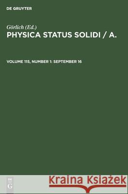 September 16 Görlich, No Contributor 9783112479636 De Gruyter - książka