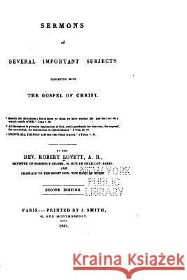 Sermons on Several Important Subjects Connected with the Gospel of Christ Rev Robert Lovett 9781517548421 Createspace - książka