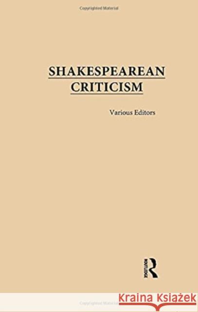 Shakespearean Criticism Various 9781138849556 Routledge - książka