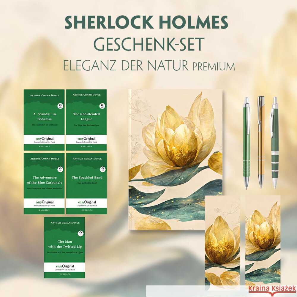 Sherlock Holmes Geschenkset - 5 Bücher (mit Audio-Online) + Eleganz der Natur Schreibset Premium, m. 5 Beilage, m. 5 Buch Doyle, Arthur Conan 9783991128977 EasyOriginal - książka