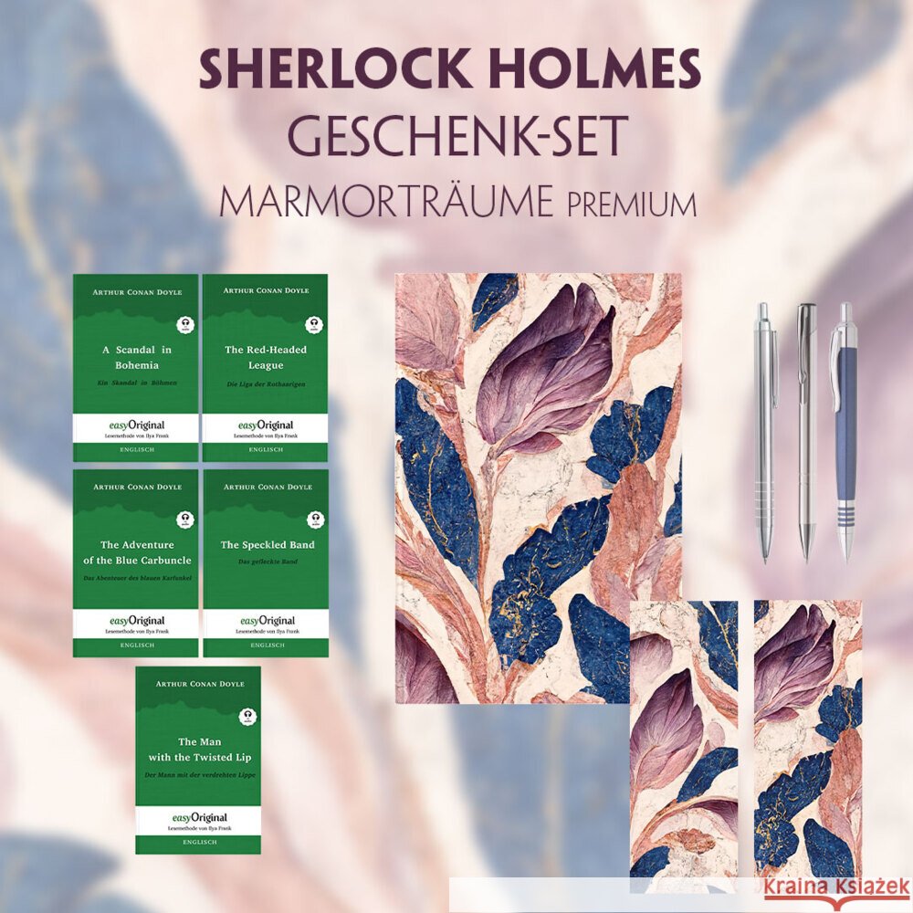 Sherlock Holmes Geschenkset - 5 Bücher (mit Audio-Online) + Marmorträume Schreibset Premium, m. 5 Beilage, m. 5 Buch Doyle, Arthur Conan 9783991128991 EasyOriginal - książka