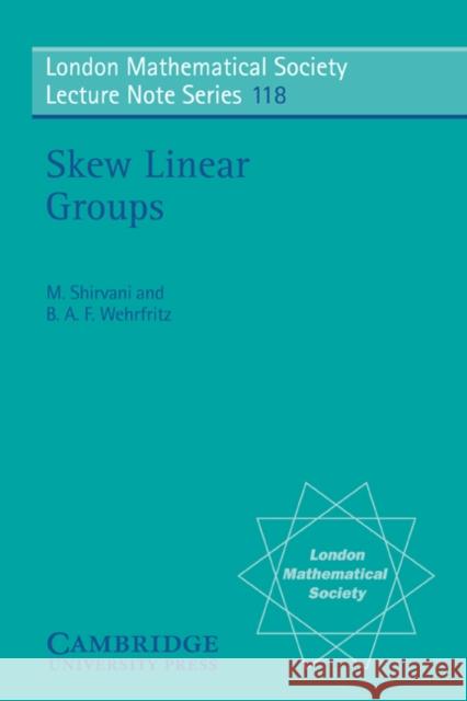 Skew Linear Groups M. Shirvani B. A. F. Wehrfritz N. J. Hitchin 9780521339254 Cambridge University Press - książka