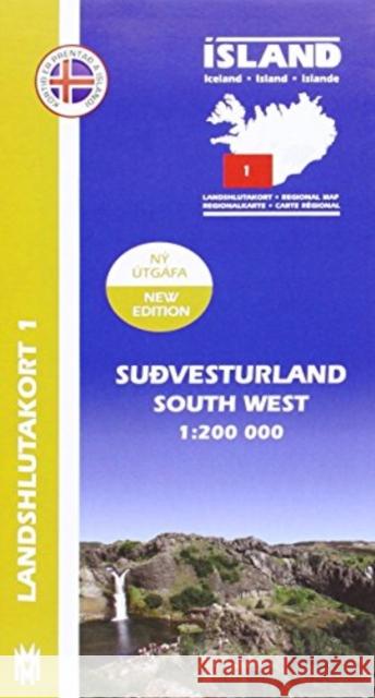 South West Iceland Map 1: 200 000: Regional map 1  9789979333760 Mal Og Menning,Iceland - książka