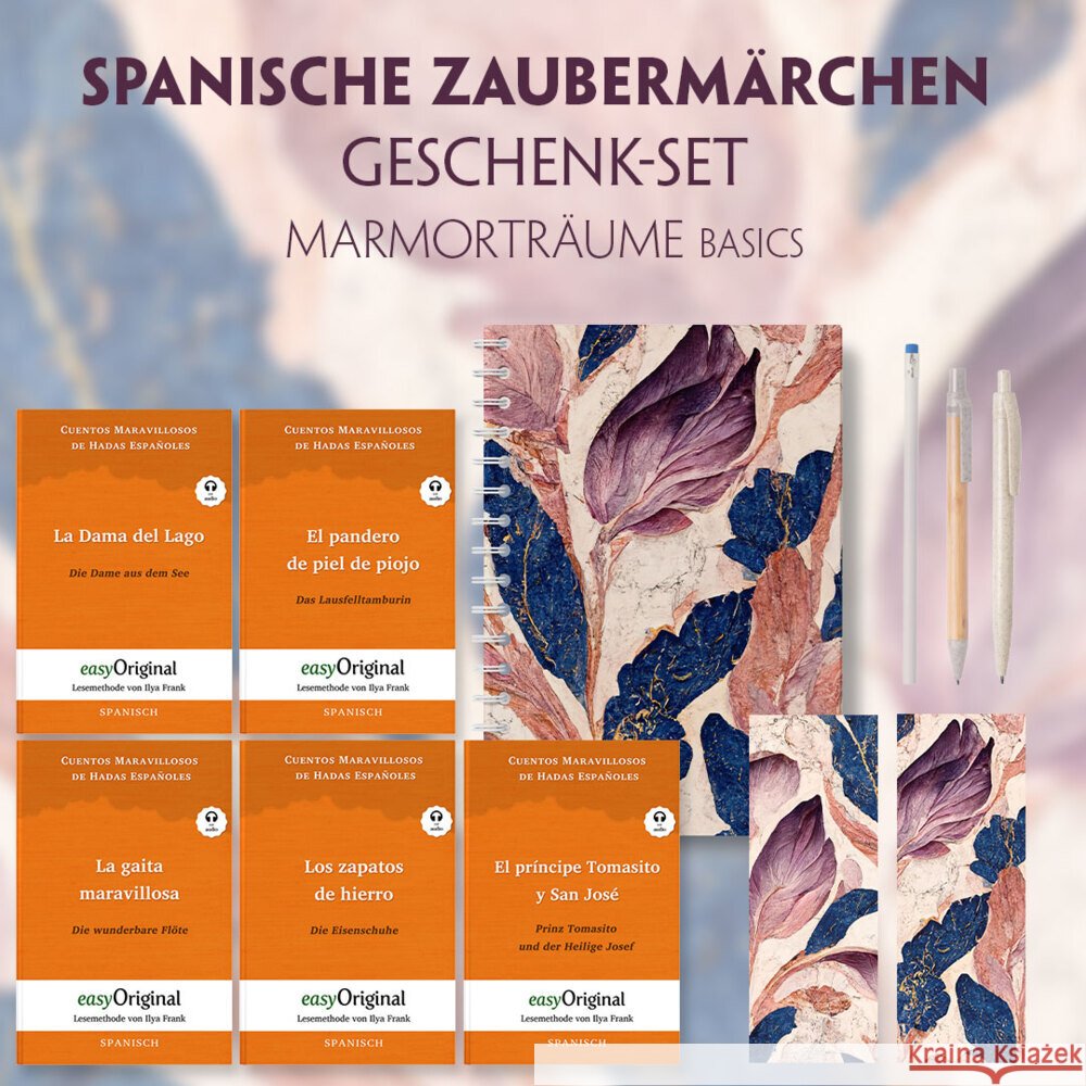 Spanische Zaubermärchen Geschenkset - 5 Bücher (mit Audio-Online) + Marmorträume Schreibset Basics, m. 5 Beilage, m. 5 Buch Cuentos 9783991680109 EasyOriginal - książka