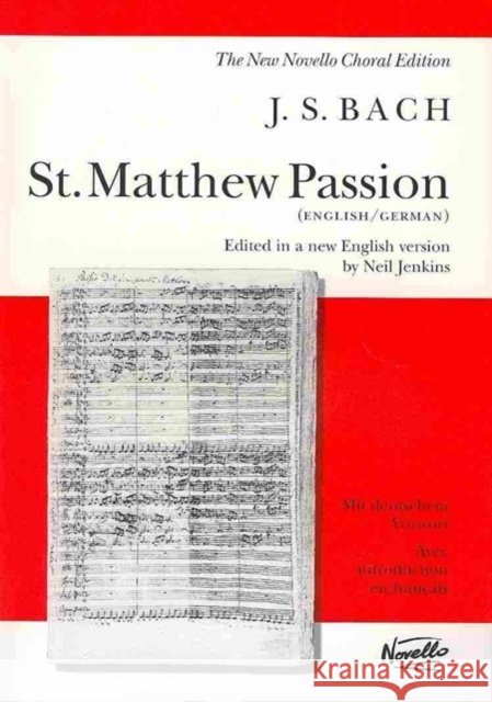 St. Matthew Passion  9780853608028 Novello & Co Ltd - książka