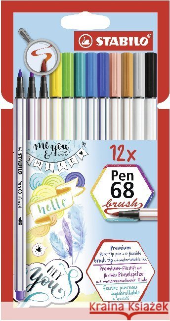 STABILO Pen 68 brush 12er Kartonetui  4006381546096 Stabilo International (Nonbook) - książka
