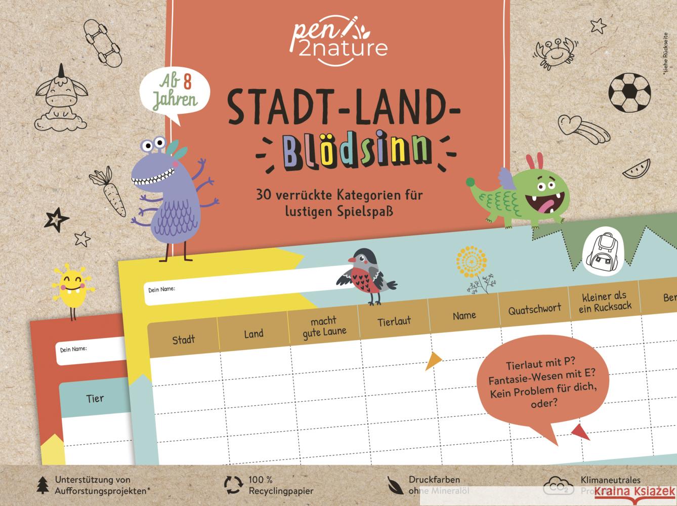 Stadt-Land-Blödsinn. Block für Kinder ab 8 Jahren pen2nature 9783987640360 Good Life Books & Media GmbH - książka