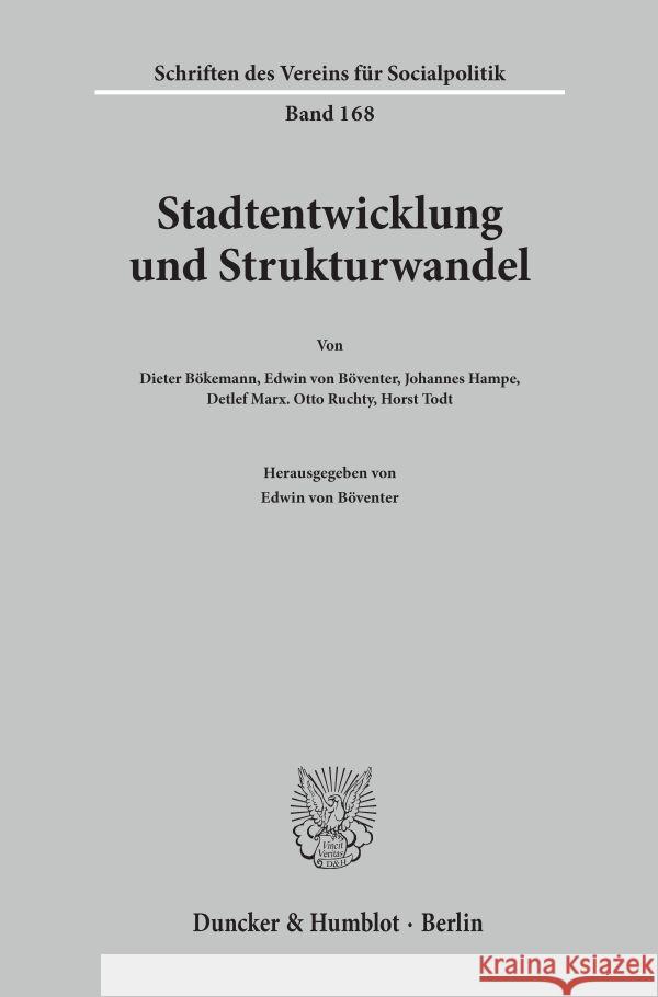 Stadtentwicklung Und Strukturwandel Boventer, Edwin Von 9783428062867 Duncker & Humblot - książka